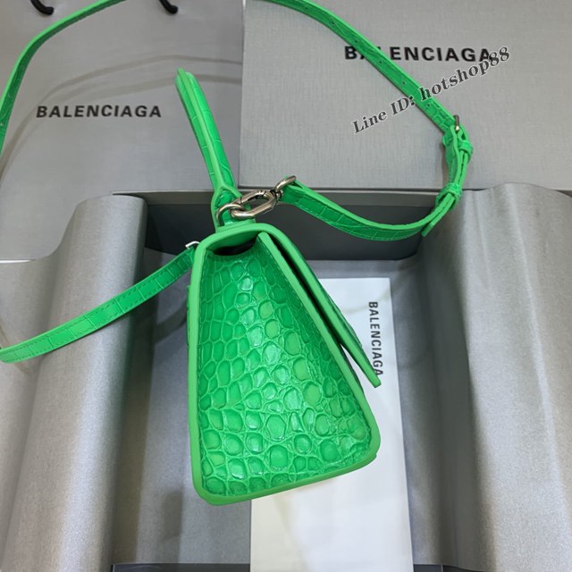 Balenciaga專櫃新款mini號手提肩背女包原單沙漏包 巴黎世家鱷魚綠色綠扣沙漏包 fyj1391